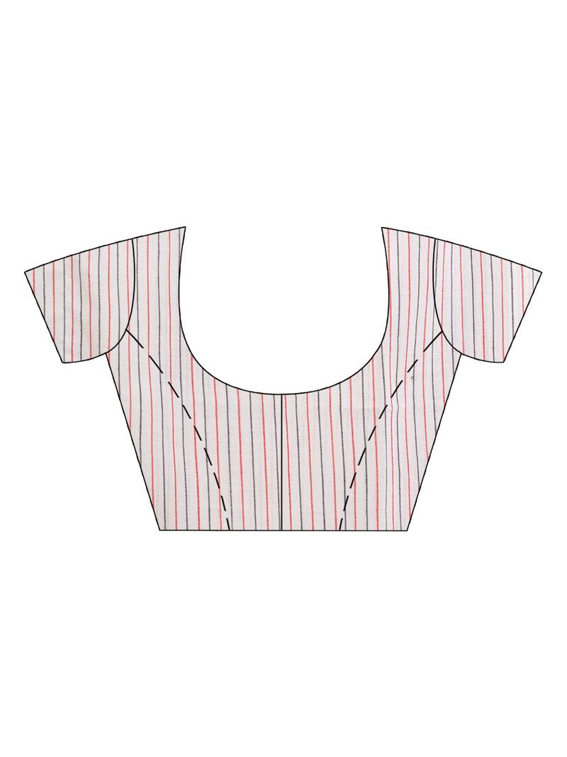 White Handwoven Cotton Stipe handloom Saree