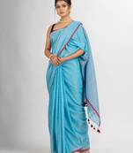 Sky Blue Handwoven Cotton Stipe handloom Saree