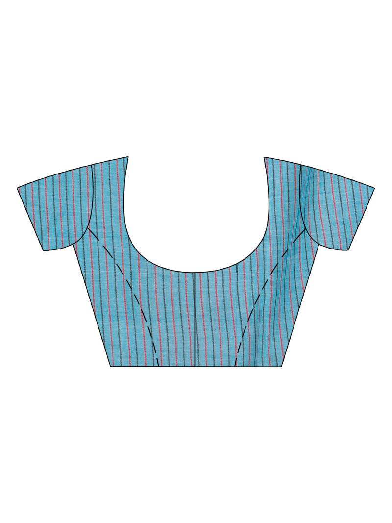 Sky Blue Handwoven Cotton Stipe handloom Saree