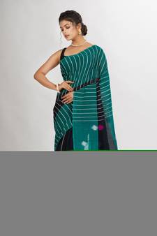 Black And Raja Handwoven Cotton Jamdani handloom Saree