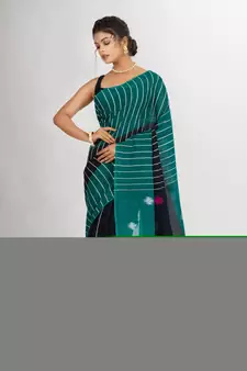 Black And Raja Handwoven Cotton Jamdani handloom Saree