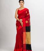 Red Cotton Blend Handloom Jacquard handloom Saree