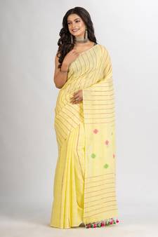 Yollow Red Handwoven Cotton Jamdani handloom Saree