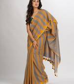 Gold Steel Stipe Handwoven Cotton Jamdani handloom Saree