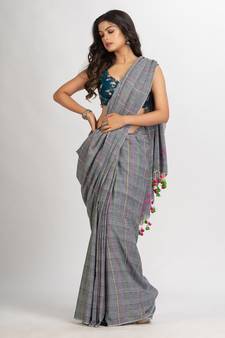 Gray Handwoven Cotton Jamdani handloom Saree