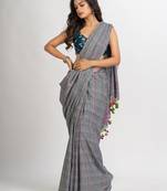 Gray Handwoven Cotton Jamdani handloom Saree