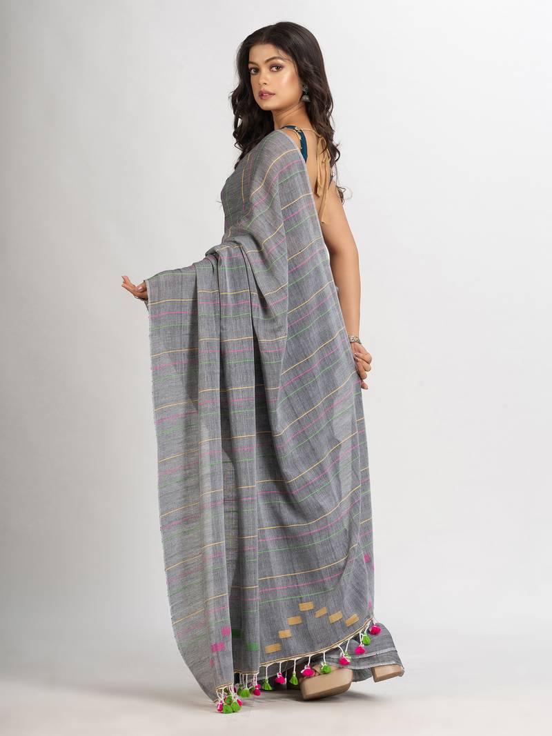 Gray Handwoven Cotton Jamdani handloom Saree