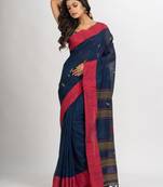 Navy Blue Handwoven Cotton Jamdani handloom Saree