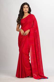 Red Handwoven Cotton Jamdani handloom Saree
