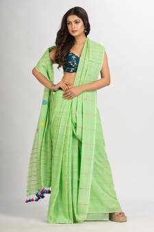 Light Green Handwoven Cotton Jamdani handloom Saree