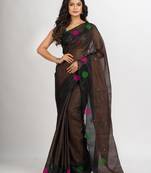 Black Handweven Cotton Blend Jamdani handloom Saree