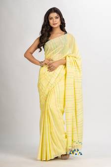 Yellow Handwoven Cotton Jamdani handloom Saree