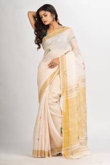 Faded Pink Traditional Handloom Linen Jamdani handloom Saree