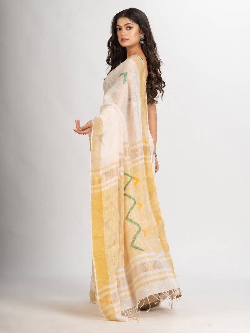 Faded Pink Traditional Handloom Linen Jamdani handloom Saree