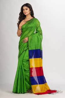 Green Cotton Blend Handloom handloom handloom Saree