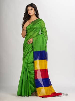 Green Cotton Blend Handloom handloom handloom Saree 1