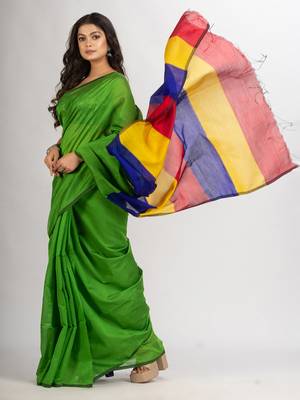 Green Cotton Blend Handloom handloom handloom Saree 2