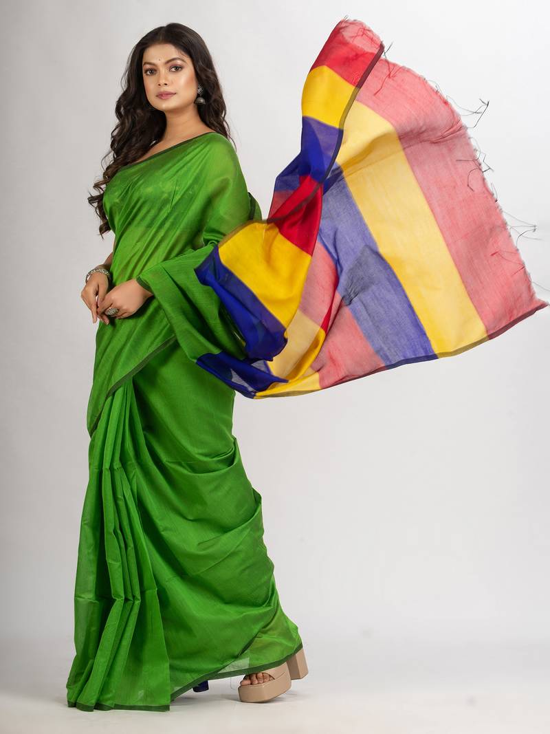 Green Cotton Blend Handloom handloom handloom Saree