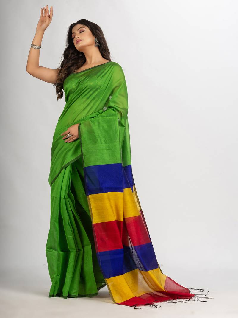Green Cotton Blend Handloom handloom handloom Saree