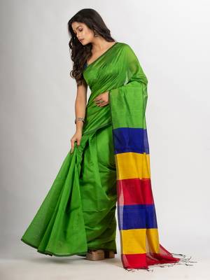 Green Cotton Blend Handloom handloom handloom Saree 4