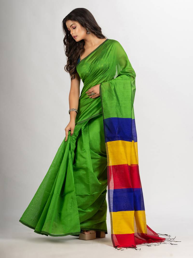Green Cotton Blend Handloom handloom handloom Saree