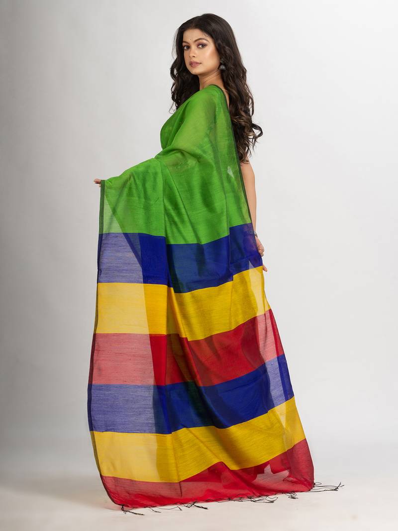 Green Cotton Blend Handloom handloom handloom Saree