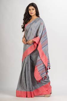 Pink Handwoven Cotton Jamdani handloom Saree