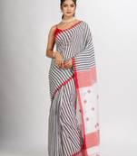 White Black Stipe Handwoven Cotton Jamdani handloom Saree