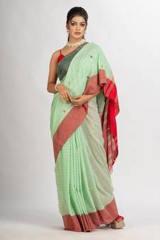 Light Green Handwoven Cotton Jamdani handloom Saree