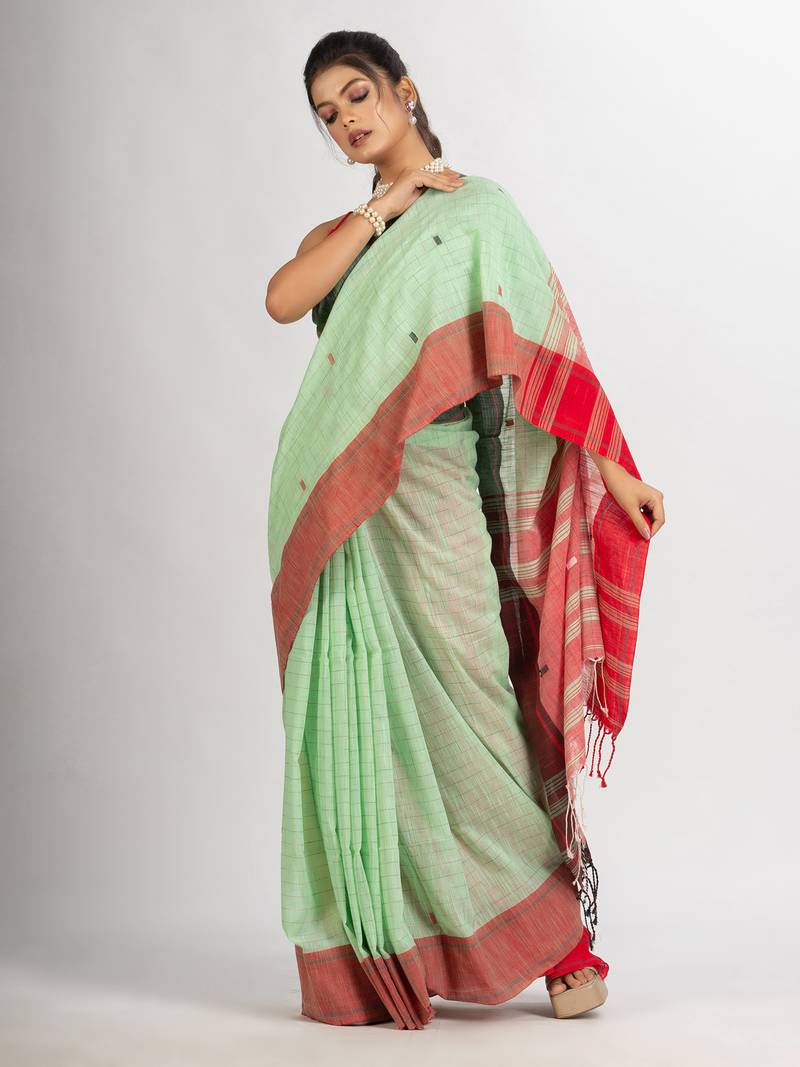 Light Green Handwoven Cotton Jamdani handloom Saree