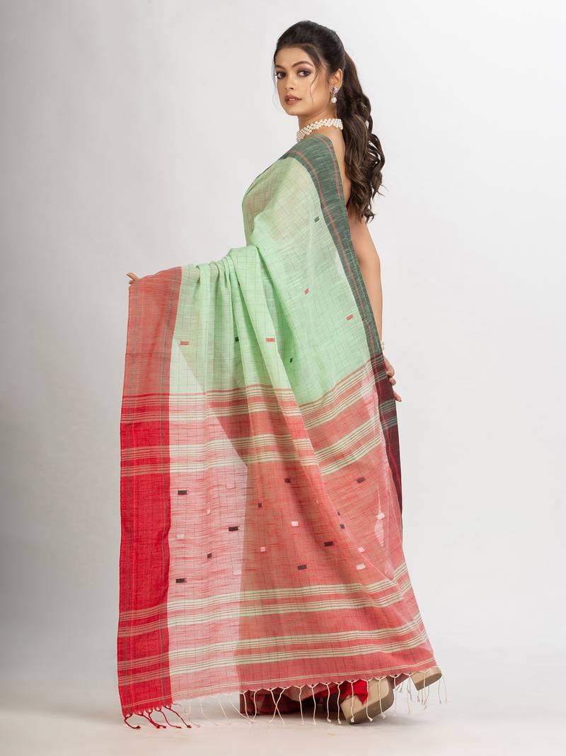 Light Green Handwoven Cotton Jamdani handloom Saree