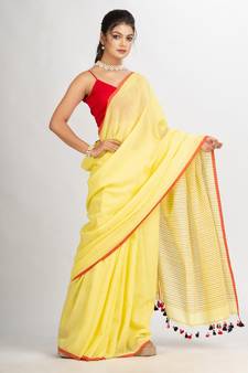 Yollow Handwoven Cotton Stipe handloom Saree