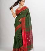 Battle Green Handwoven Cotton Jamdani handloom Saree
