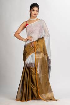 Gold White Zari Cotton Tissue Madhumani Jacquard handloom Saree