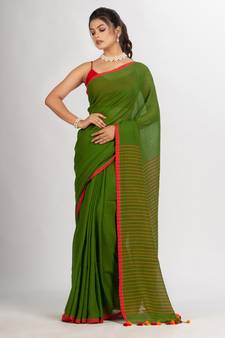 Pista Green Handwoven Cotton Stipe handloom Saree