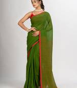 Pista Green Handwoven Cotton Stipe handloom Saree