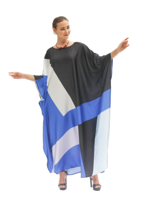 JSDC Geometric Printed Casual Wear Soft Satin Silk Long Kaftan 1
