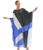 JSDC Geometric Printed Casual Wear Soft Satin Silk Long Kaftan