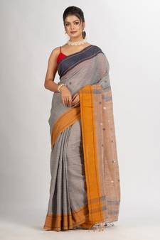 Grey Handwoven Cotton Jamdani handloom Saree