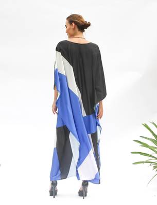 JSDC Geometric Printed Casual Wear Soft Satin Silk Long Kaftan 2
