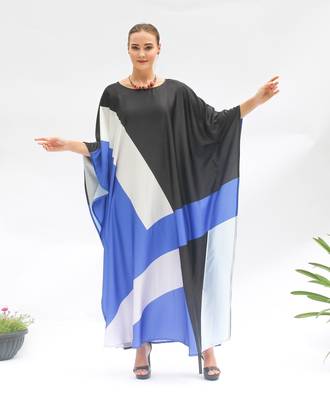 JSDC Geometric Printed Casual Wear Soft Satin Silk Long Kaftan 3