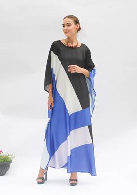 JSDC Geometric Printed Casual Wear Soft Satin Silk Long Kaftan 4