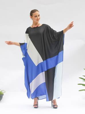 JSDC Geometric Printed Casual Wear Soft Satin Silk Long Kaftan 5