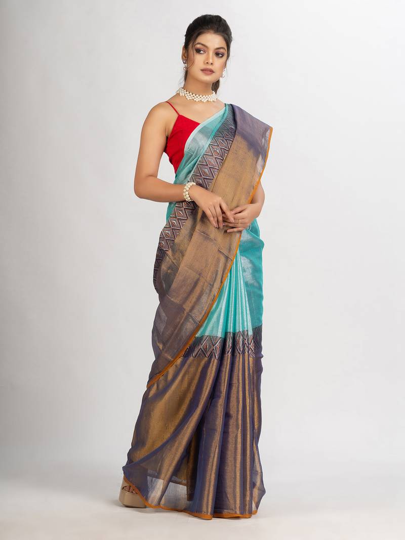 Gold Firoja Zari Cotton Tissue Madhumani Jacquard handloom Saree