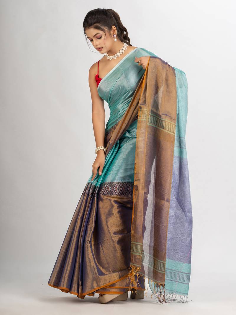 Gold Firoja Zari Cotton Tissue Madhumani Jacquard handloom Saree
