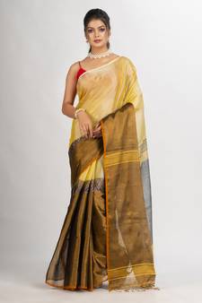 Gold Jungle Zari Cotton Tissue Madhumani Jacquard handloom Saree