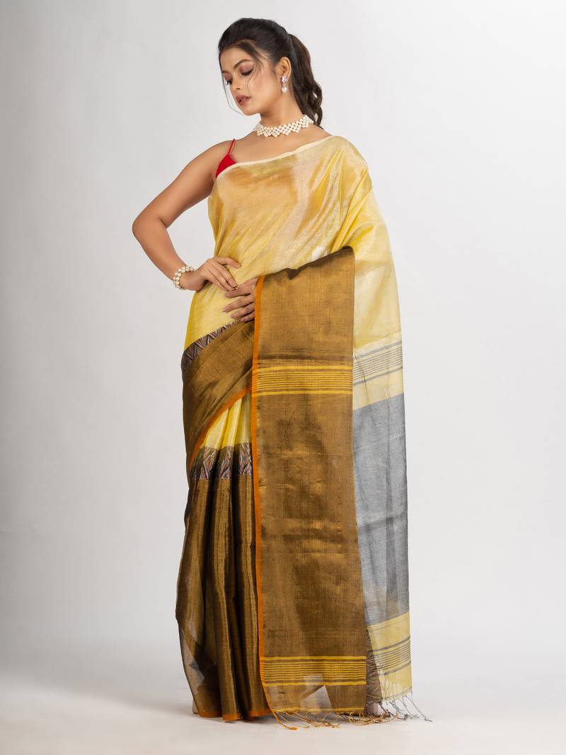 Gold Jungle Zari Cotton Tissue Madhumani Jacquard handloom Saree