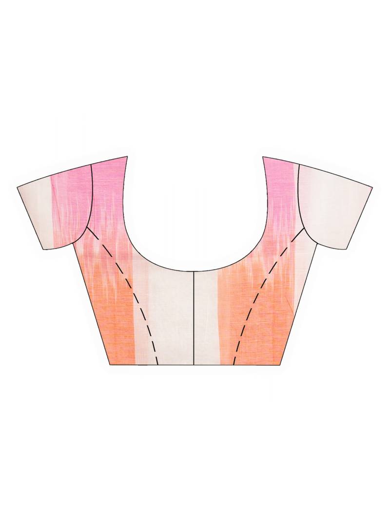 White pink And Orange Stipe Cotton handloom Saree