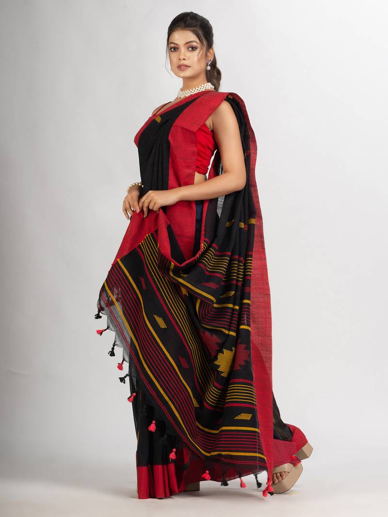 Black Handwoven Cotton Jamdani handloom Saree