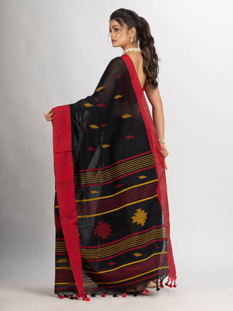 Black Handwoven Cotton Jamdani handloom Saree